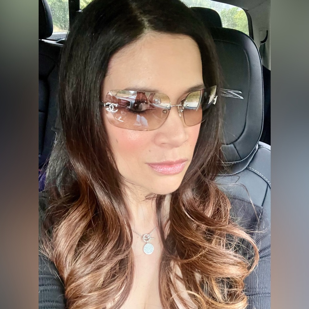 💯Auth Chanel PURPLE/PINK 4017-D Swarovski Crystal Double C Gradient Sungl…